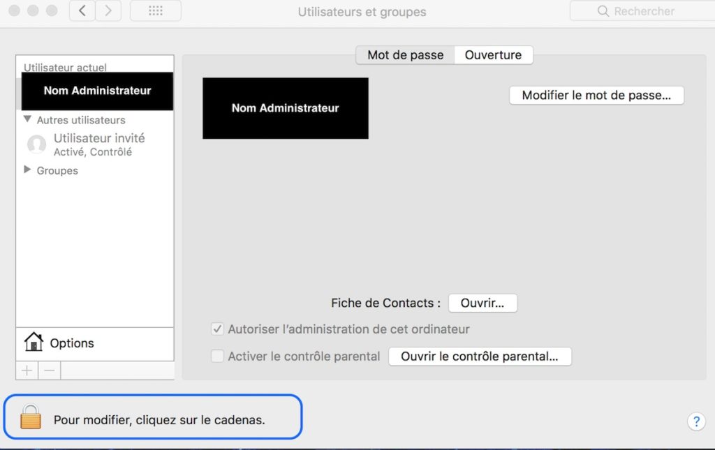 Modification mot de passe Macbook Air