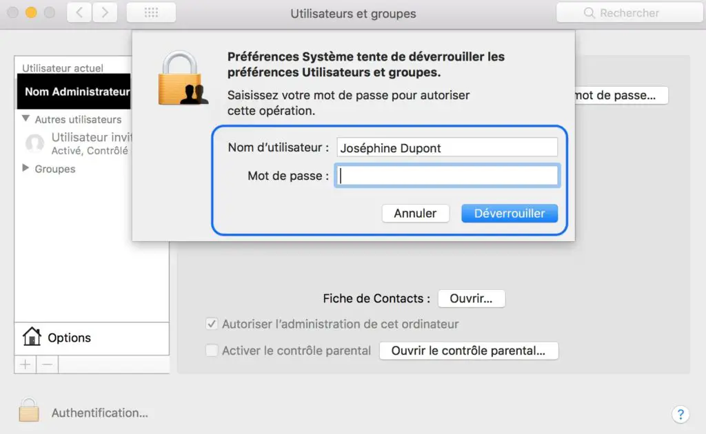 déverrouillage mot de passe macbook Air