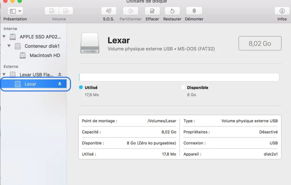 formatage clé usb Mac OS