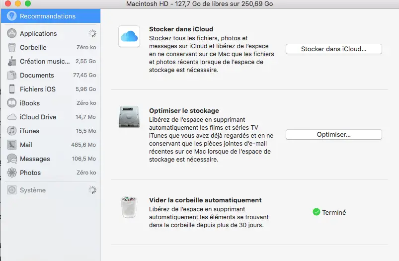 Optimisation stockage macbook