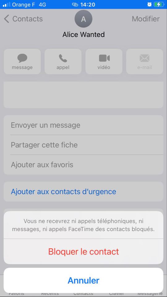 bloquer contact iphone