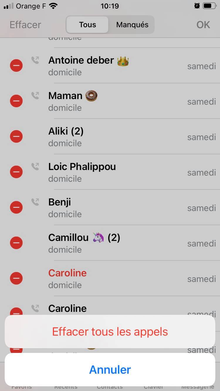 comment effacer l'historique des appels sur apple watch