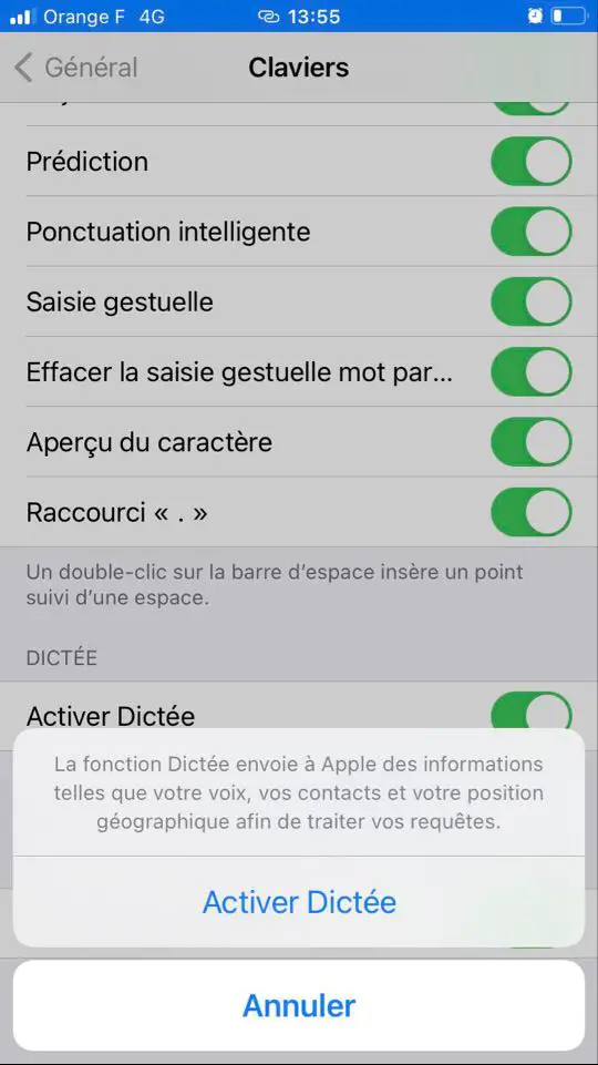 activate dictation iphone message