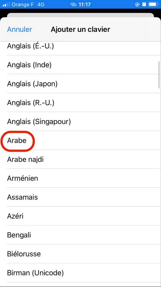 sélection arabe clavier iphone
