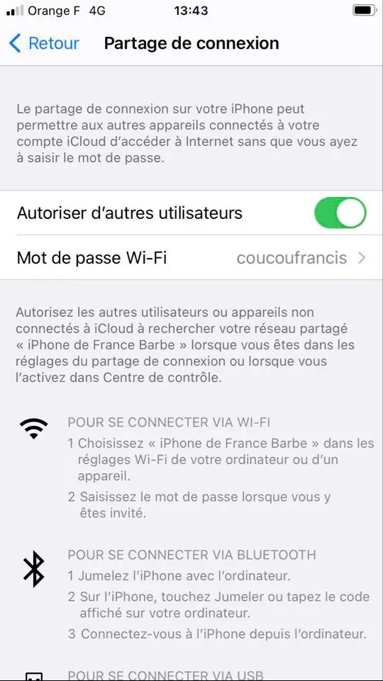 partage connexion iphone