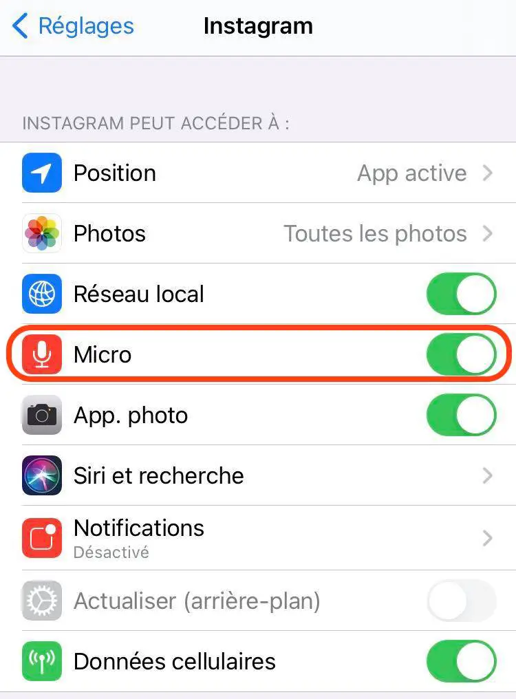 accès micro instagram iphone