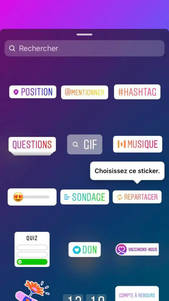 sticker partage publication Instagram iphone