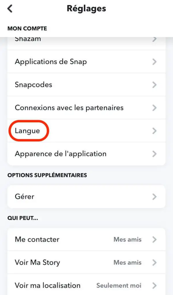 modifier langue Snapchat iphone
