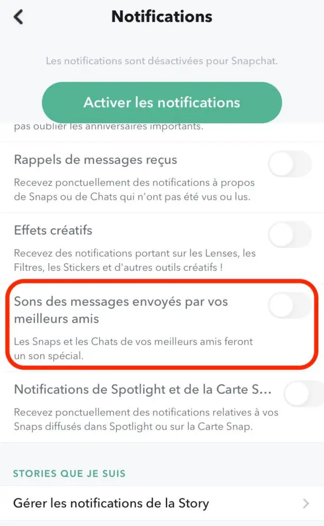 sonnerie son alerte Snapchat ios